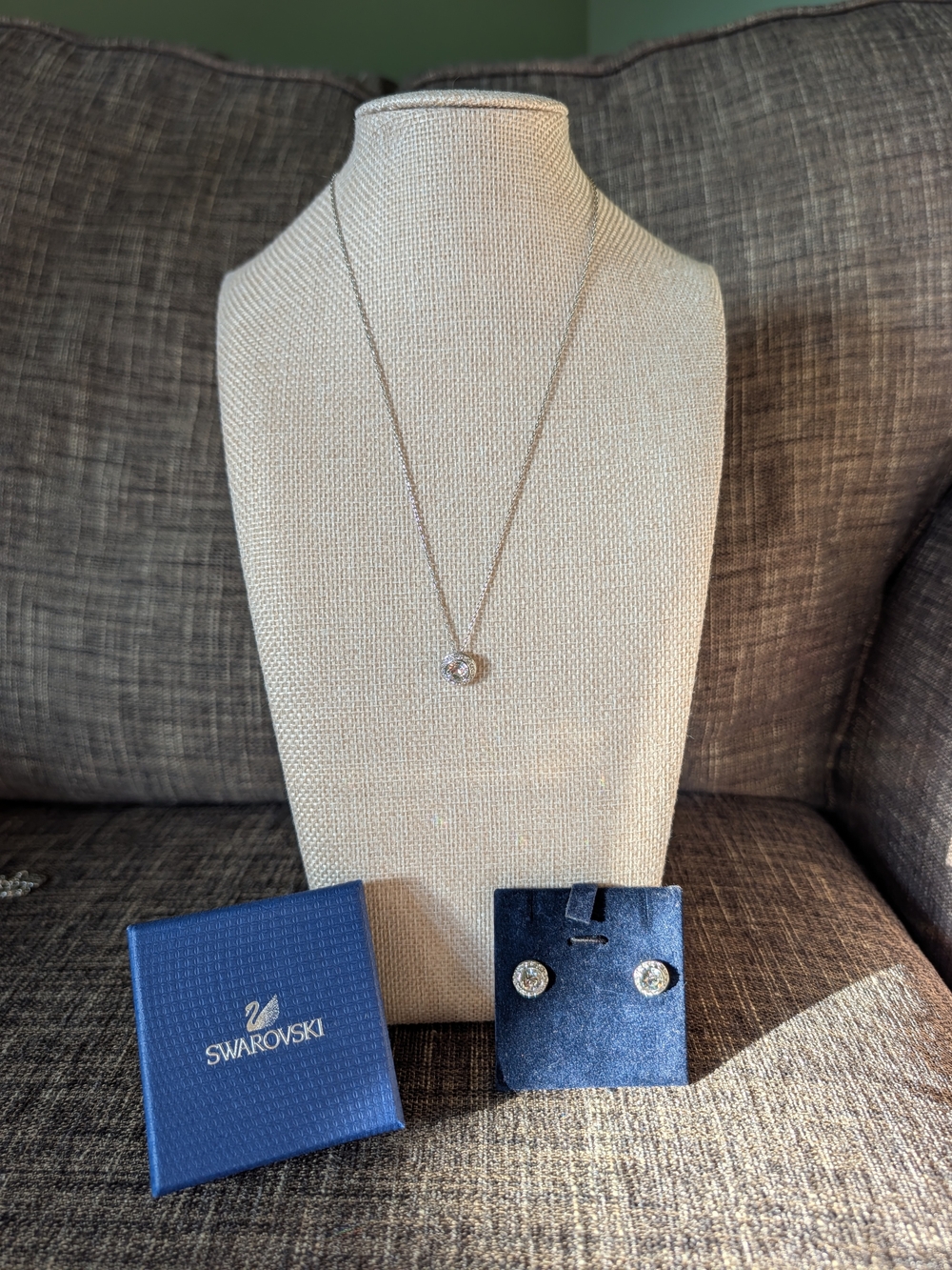 Swarovski Cubic Zirconia Crystal Pendant Necklace and Stud Earrings Set